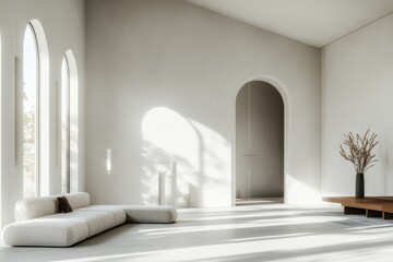 Modern interior design featuring spacious natural light and minimalist decor in a stylish living room setting