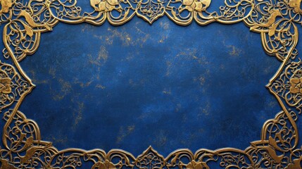 Ornate Golden Frame on a Deep Blue Background