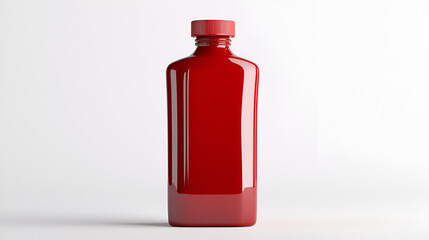 Red plastic bottle with a red cap, isolated on a white background. Perfect for product packaging or design mockups.