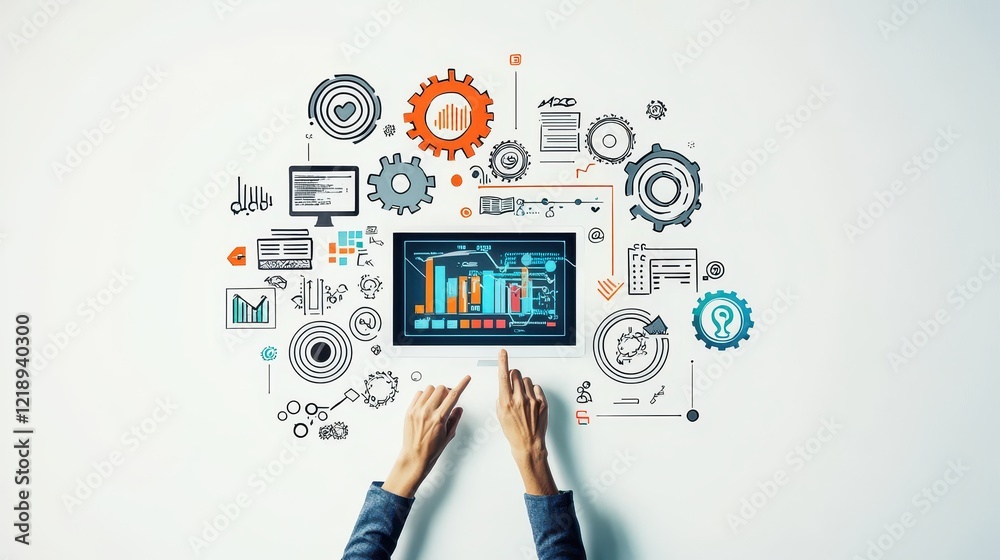 Wall mural a person designing a digital ad for a website promotion with creative elements on a computer screen 