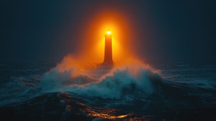 Coastal lighthouse, stormy sea, night, beacon, hope