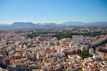 Cityscape of Valencia showcasing urban development and natural beauty under clear blue sky. Alicante, Spain 10.01.2023