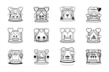 Valentine Wedding decoration drapery curtain gate icon Hand drawn line sketch doodle vector illustration