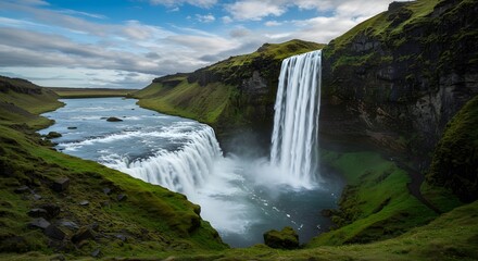 Fototapeta premium Majestic Waterfall Cascading Through a Serene Forest