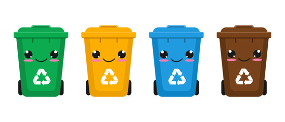 Plastic trash cans illustration. Isolated on a white background. Vector illustration in flat style.	
