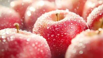Fresh Red Apples with Water Droplets on a Soft Background