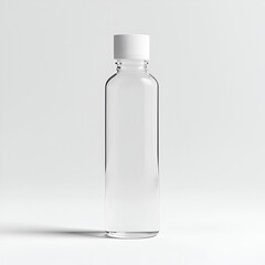 Clear glass bottle with white cap.  Perfect for product mockups or showcasing your brand's packaging design.