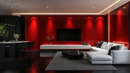 Modern Red and Black Living Room Interior Design