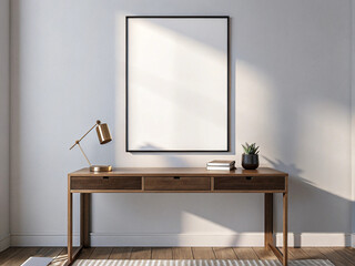 Frame mockup, ISO A paper size. Living room wall poster mockup. Interior mockup with house background. Modern interior design. 3D render