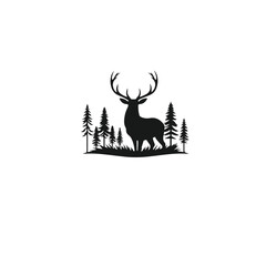 Silhouette of a deer standing in the forest on a white background