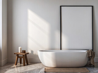 Frame mockup, ISO A paper size. Living room wall poster mockup. Interior mockup with house background. Modern interior design. 3D render