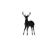 Silhouette of a deer standing in the forest on a white background