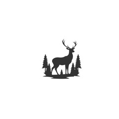 Silhouette of a deer standing in the forest on a white background