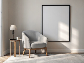 Frame mockup, ISO A paper size. Living room wall poster mockup. Interior mockup with house background. Modern interior design. 3D render