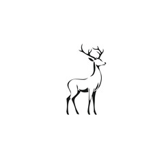 Silhouette of a deer standing in the forest on a white background