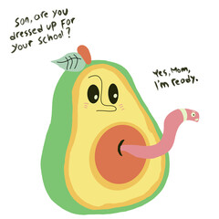 hand drawn and hand lettering animal and fruit and ghost