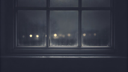 Exposure image showcasing a rainy window paired with blurred city lights in dark blue and yellow, evoking a moody, cinematic ambiance