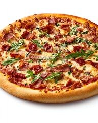 Delicious pizza topped with fresh ingredients.