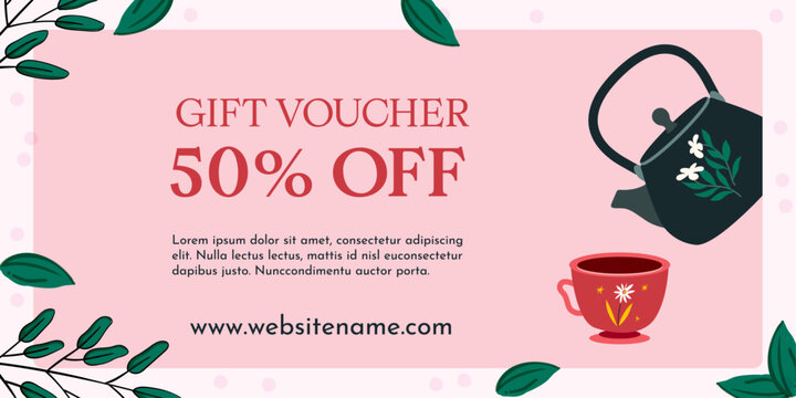 Tea Flyer Coupon, Voucher Template.