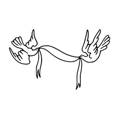 two doves holding a ribbon in their beaks
