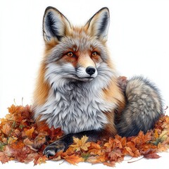 Obraz premium Majestic Red Fox Amidst Vibrant Autumn Leaves