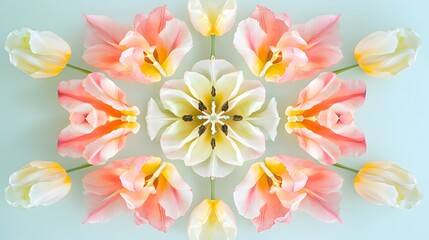 Obraz premium Beautiful Symmetrical Arrangement of Pink and White Tulips