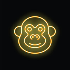 Naklejka premium Neon yellow monkey face glowing on black background, perfect for projects related to wildlife, nature, and neon aesthetics