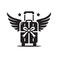 Trolley Bag With Wings Logo Icon Silhouette Vector Art & Illustration