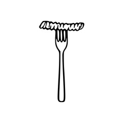 fork and spaghetti on it, black and white illustration
