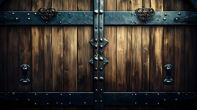 Dark Wooden Gate with Metal Detailing- Medieval Fantasy Door Texture