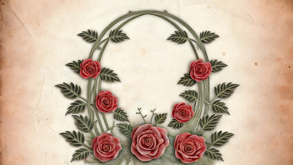 3D paper-cut design featuring red roses with black accents on a beige backdrop. Saint Valentine Day. The composition provides an ideal frame for romantic greetings or festive promotions