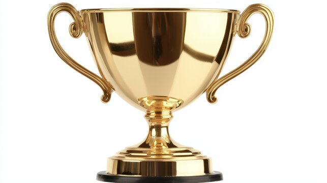 A close-up of a shiny golden trophy on a white isolated background, ideal for award or competition-related content