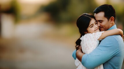 Fototapeta premium Tender Father Daughter Embrace Outdoors Showing Love and Affection
