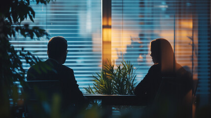 Silhouette Business People Meeting Window Office Dusk Dark City Light Urban Shadow Modern Vision    