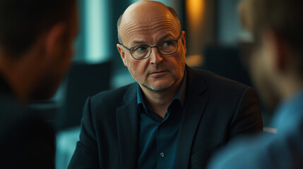 Serious Businessman Portrait Professional Meeting Corporate Executive suit work team bald adult     