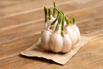 pieces of fresh garlic on wooden background