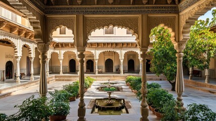 Naklejka premium Ornate Courtyard Oasis: A Glimpse into Architectural Grandeur