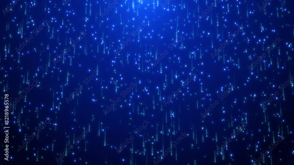 Wall mural futuristic digital matrix code background with falling blue particles