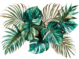 Lush Tropical Green Leaves on Dark Background