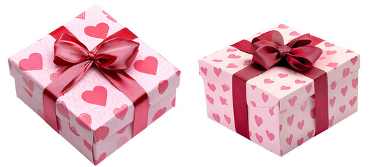 Pink Heart Pattern Gift Box Without Background