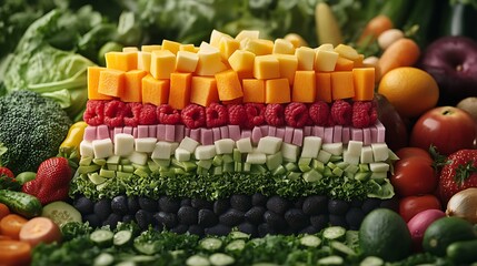 A colorful display of fresh vegetables and fruits