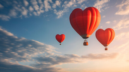 Obraz premium A whimsical Valentines scene with heart-shaped hot air balloons floating in the sky