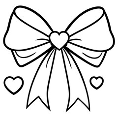 Bow with hearts Line Art