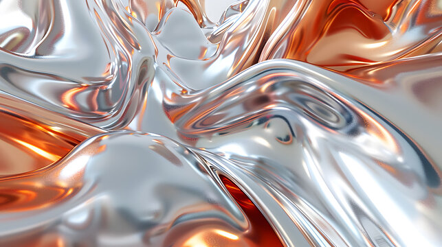 Dynamic 3D render of liquid silver and copper in motion, generative ai - Powered by Adobe