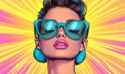 Modern Pop Art Portrait of Handsome Man with Red Sunglasses in Colorful Blazer and Minimal Floral Background, Contemporary Fashion in Vintage Retro Style, Stylish and Trendy Art Poster, Generative AI