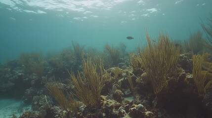 Fototapeta premium Underwater coral reef scene, vibrant colors, marine life. Possible use Educational resource