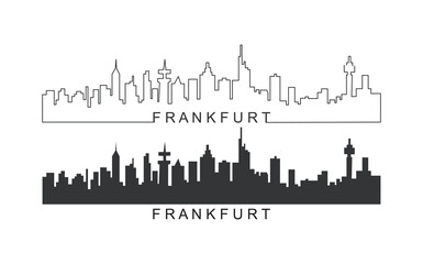  Minimalist vector illustration of Frankfurt’s skyline in both silhouette and outline styles. Great for travel brochures, souvenirs, posters, or digital designs.