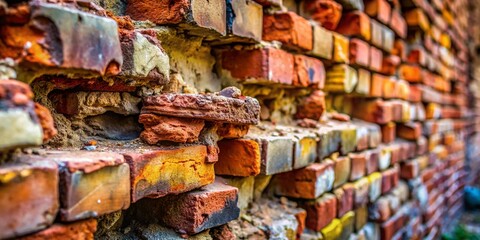 Macro Shot of Crumbling Brick Wall Symbolizing High Customer Churn Rate