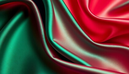 A soft, flowing silk texture in radiant jewel tones—emerald green, sapphire blue, and ruby red—folding and blending seamlessly, with a subtle shimmer effect that catches the light
