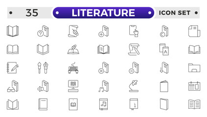 Literature outline icon collection. Set of vector line icons of education for modern concepts, web, and apps. Set of flat signs and symbols for web and apps.